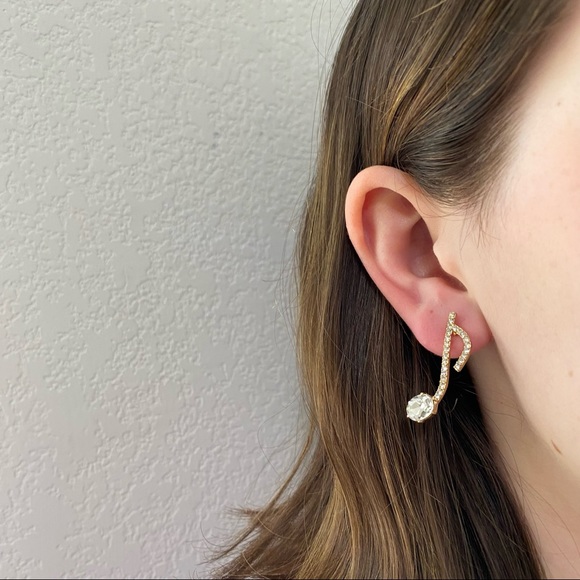 🎵💕Last one 💙Music Symbol Stud Earrings Rhinestone - Picture 3 of 13